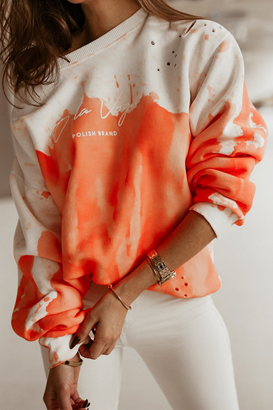 Sudadera básica informal de cuello redondo con teñido anudado y letras de calle