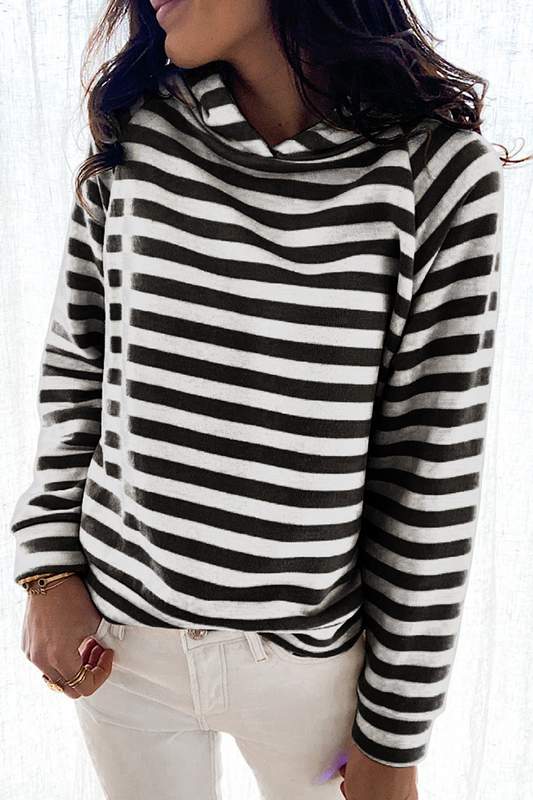 Tops casuales con cuello y capucha de patchwork a rayas (3 colores)