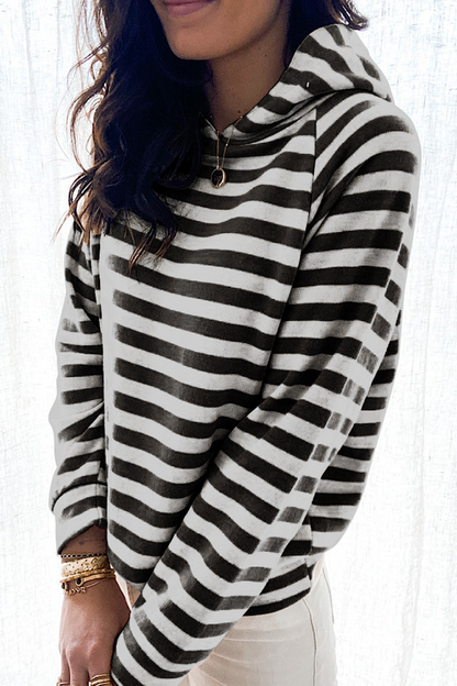 Tops casuales con cuello y capucha de patchwork a rayas (3 colores)