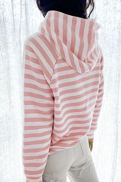 Tops casuales con cuello y capucha de patchwork a rayas (3 colores)
