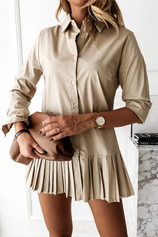 Vestidos casuales de retazos sólidos con cuello vuelto y falda pastel (3 colores)