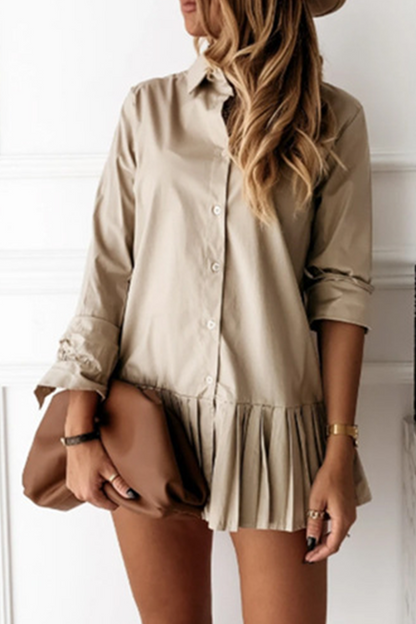 Vestidos casuales de retazos sólidos con cuello vuelto y falda pastel (3 colores)