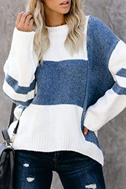 Suéter casual con cuello redondo y diseño de patchwork en contraste