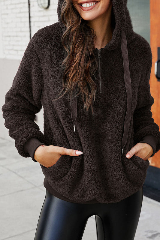 Tops con capucha y cuello dividido lisos y sencillos de moda