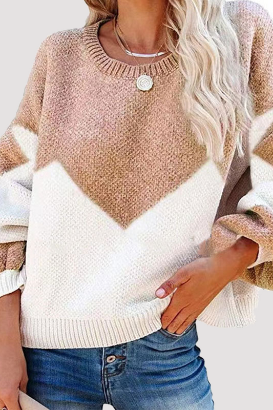 Suéter casual con cuello redondo y contraste geométrico