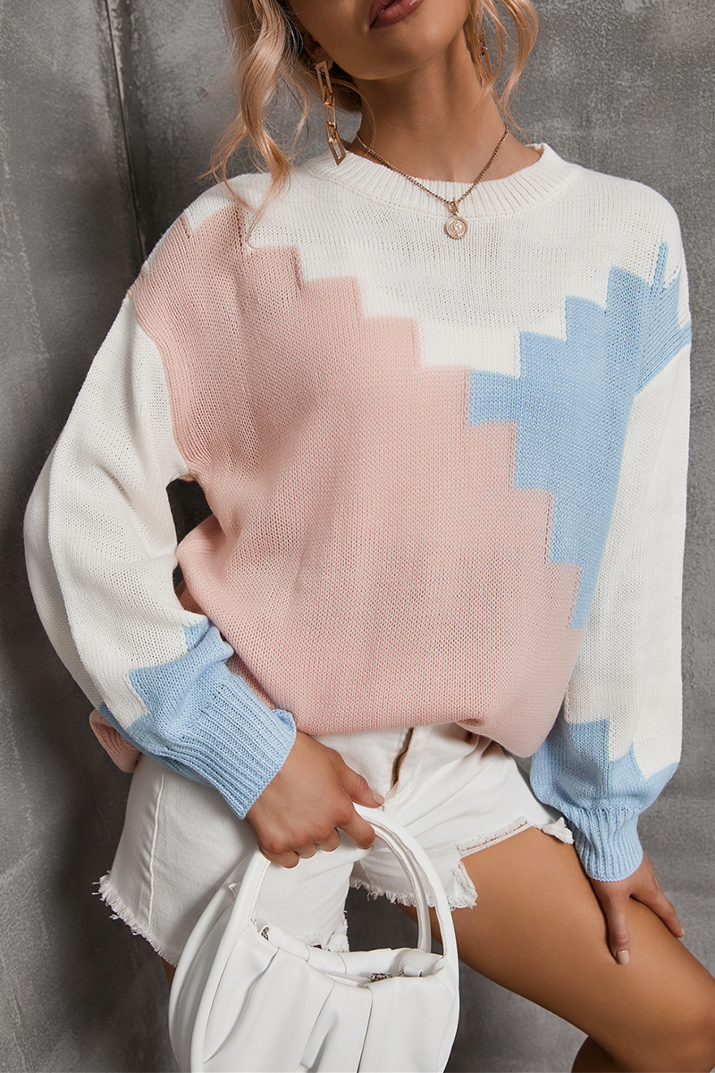 Suéter casual con cuello redondo y contraste de colores