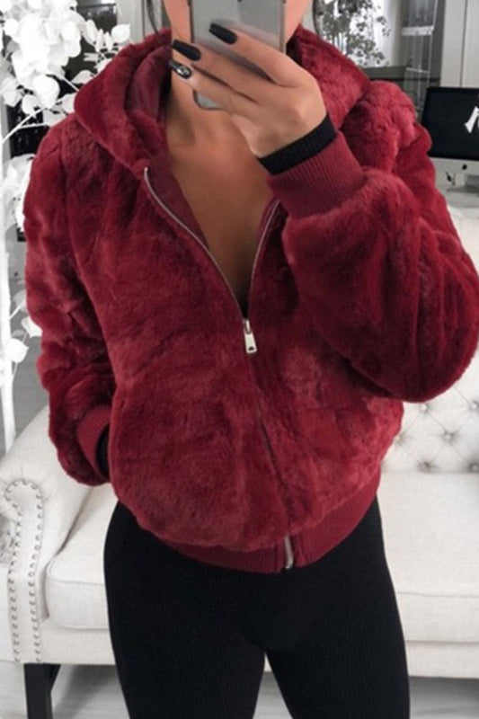 Prendas de abrigo con capucha y cuello de parches lisos de moda urbana (9 colores)