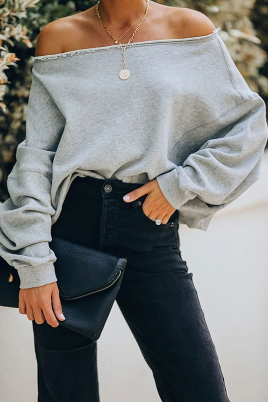 Blusa informal elegante con hombros descubiertos, lisa, con abertura y pliegues