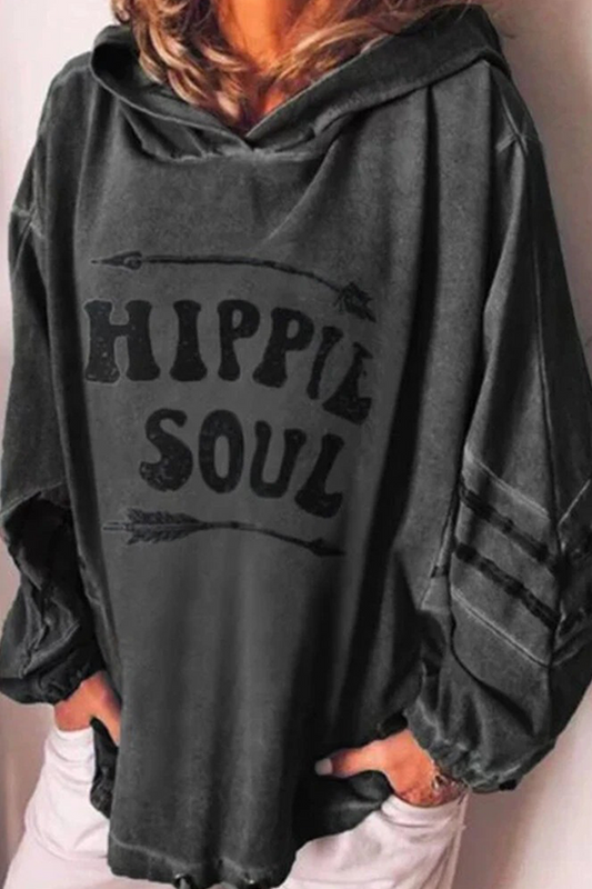 Tops casuales con capucha y cuello básico con letras (4 colores)