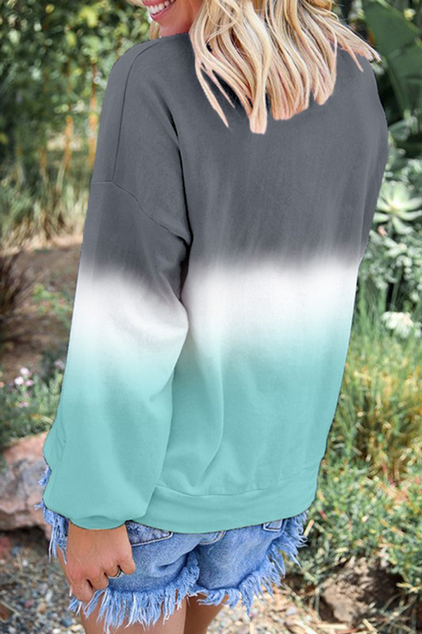 Tops casuales de cuello redondo con contraste básico y cambio gradual