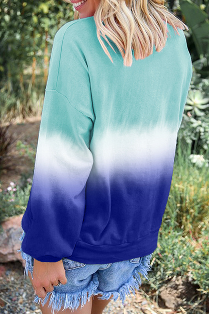 Tops casuales de cuello redondo con contraste básico y cambio gradual