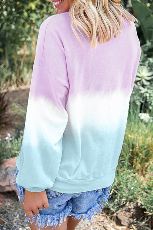 Tops casuales de cuello redondo con contraste básico y cambio gradual