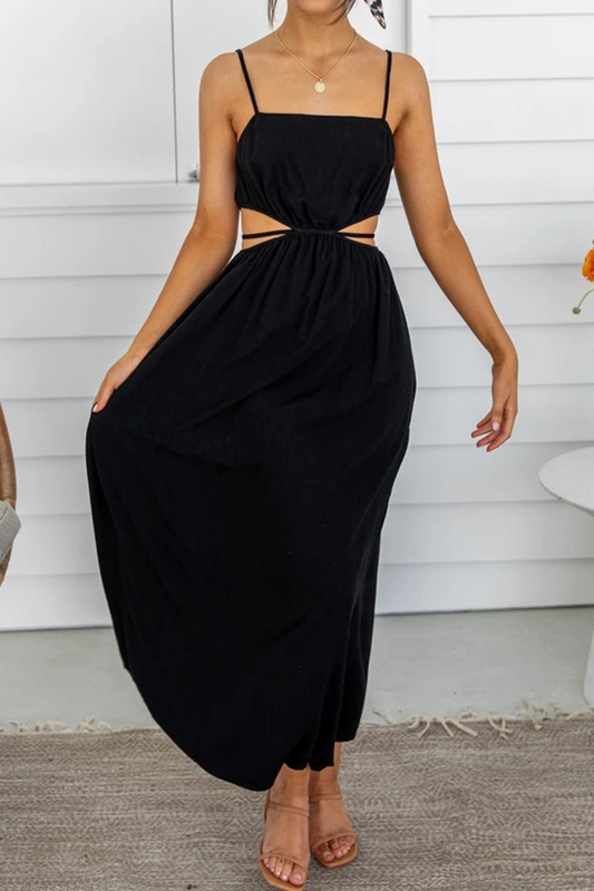 Vestidos casuales de falda pastel con tirantes finos, huecos y lisos