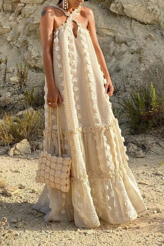 Vestidos de moda con falda de pastel y cuello halter liso (6 colores)