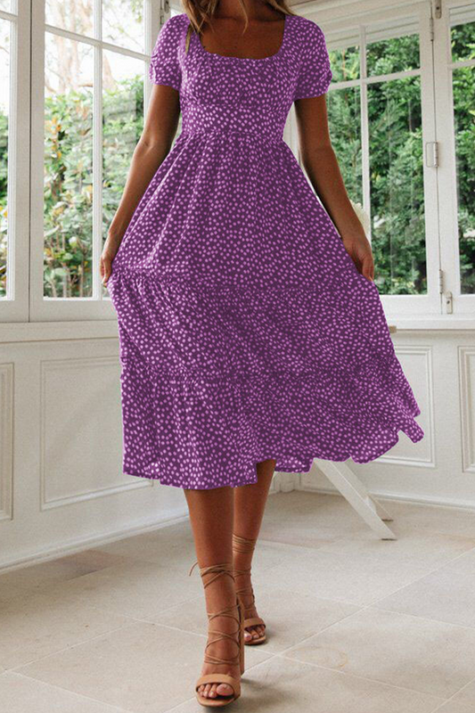 Vestidos de moda con cuello cuadrado y falda pastel con patchwork de lunares (8 colores)