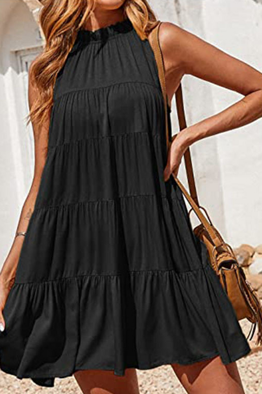 Vestidos de moda con falda de pastel y cuello halter liso (6 colores)