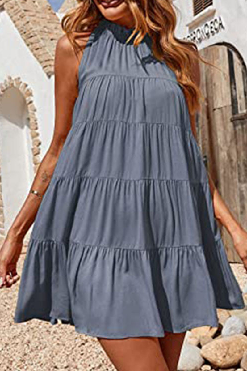 Vestidos de moda con falda de pastel y cuello halter liso (6 colores)