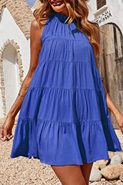 Vestidos de moda con falda de pastel y cuello halter liso (6 colores)