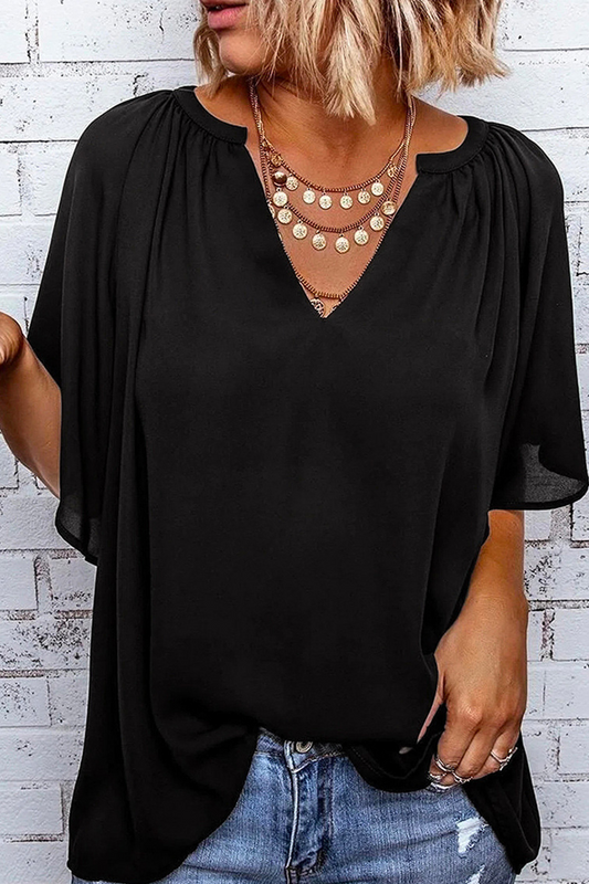 Camisetas casuales lisas con cuello en V y abertura en la parte superior (6 colores)
