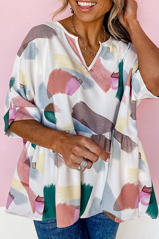 Camisetas casuales con cuello en V y volantes con estampado