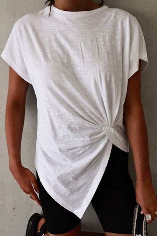 Camisetas casuales de cuello redondo con parches lisos (3 colores)