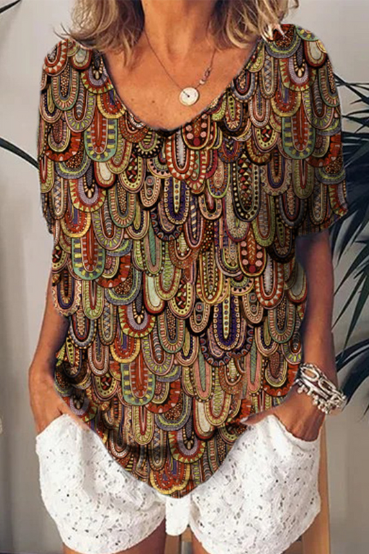 Camisetas informales con cuello en U y estampado patchwork (3 colores)