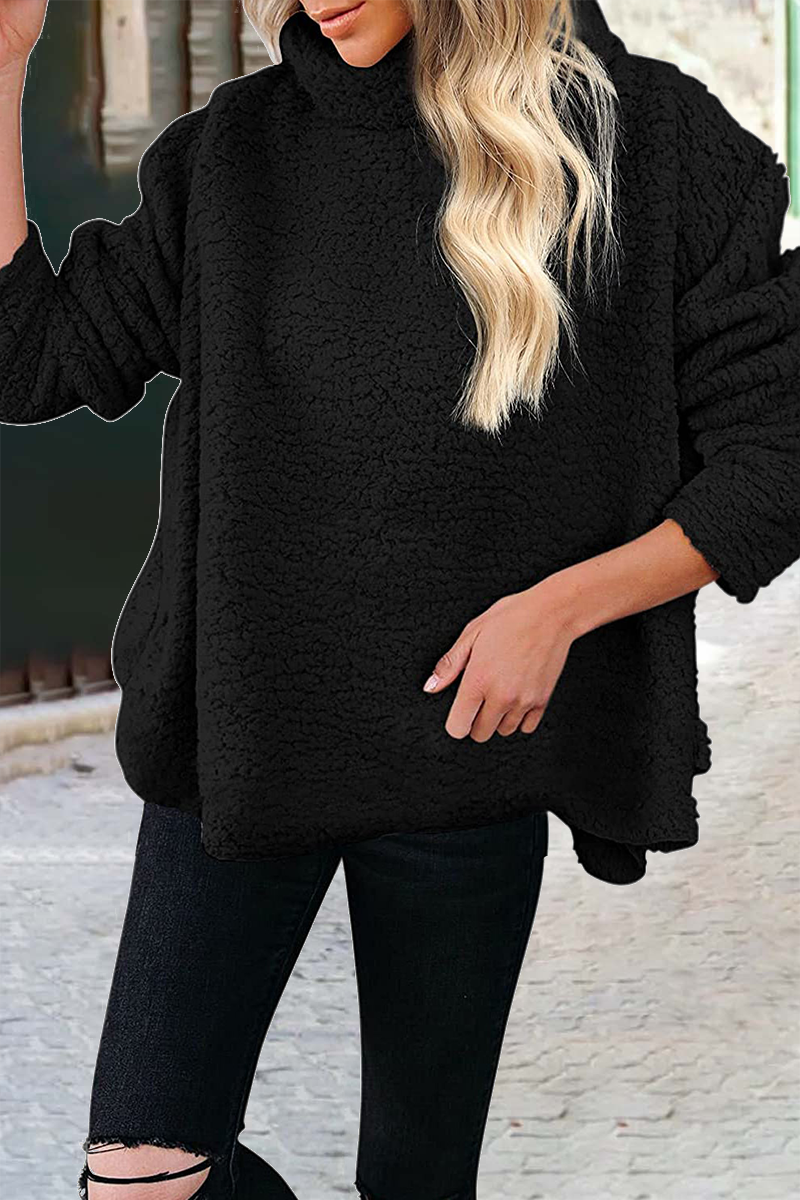 Sudadera informal de cuello alto con parches lisos (6 colores)