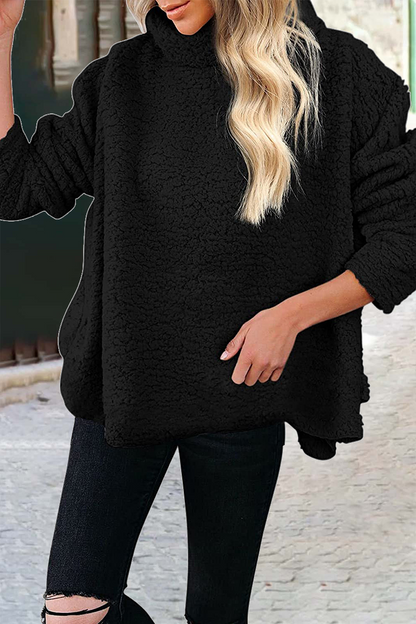 Sudadera informal de cuello alto con parches lisos (6 colores)