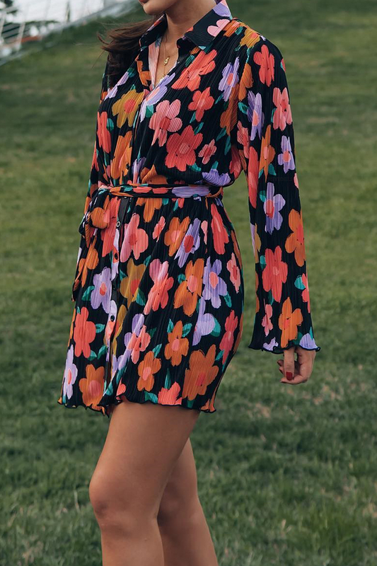 Vestido camisero informal con cuello vuelto y estampado de patchwork (3 colores)