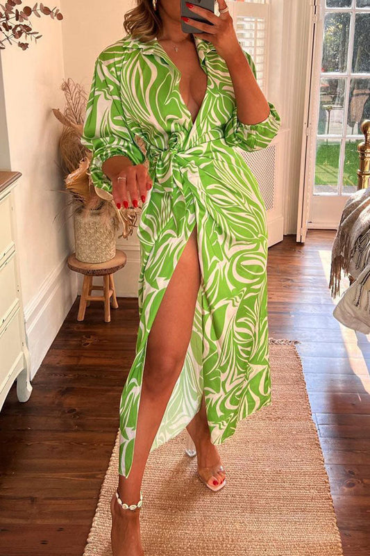 Vestidos rectos informales con cuello vuelto, estampados de patchwork y vendaje (6 colores)