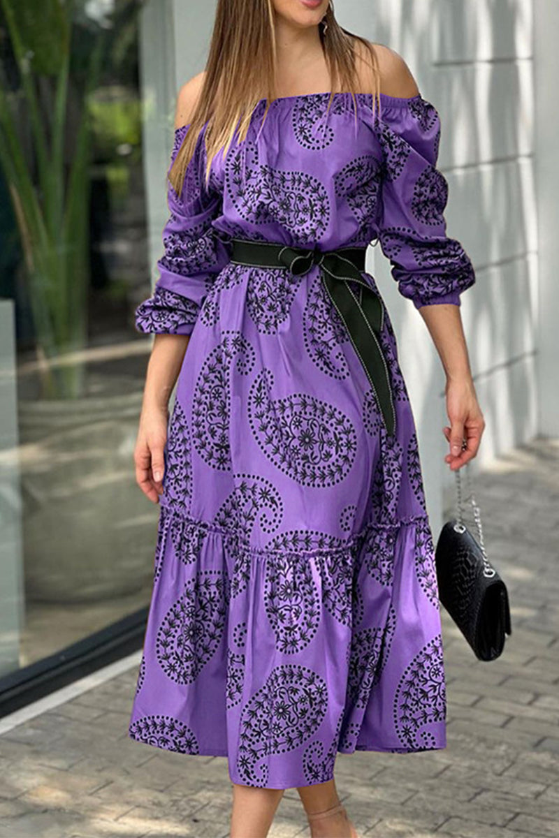 Vestidos de línea A con hombros descubiertos y estampados de moda (3 colores)