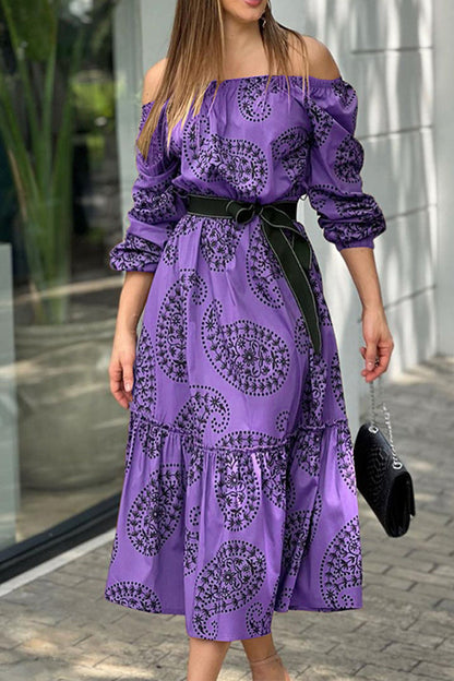 Vestidos de línea A con hombros descubiertos y estampados de moda (3 colores)