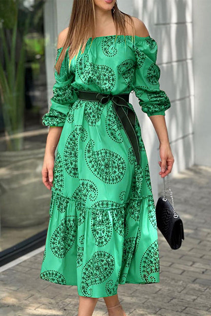 Vestidos de línea A con hombros descubiertos y estampados de moda (3 colores)
