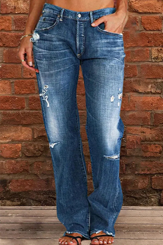 Vaqueros rectos rotos con parches casuales de calle (3 colores)