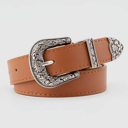 Cinturón básico con hebilla tallada vintage estilo western de Wisherryy