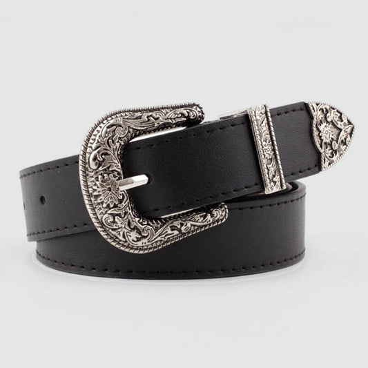 Cinturón básico con hebilla tallada vintage estilo western de Wisherryy