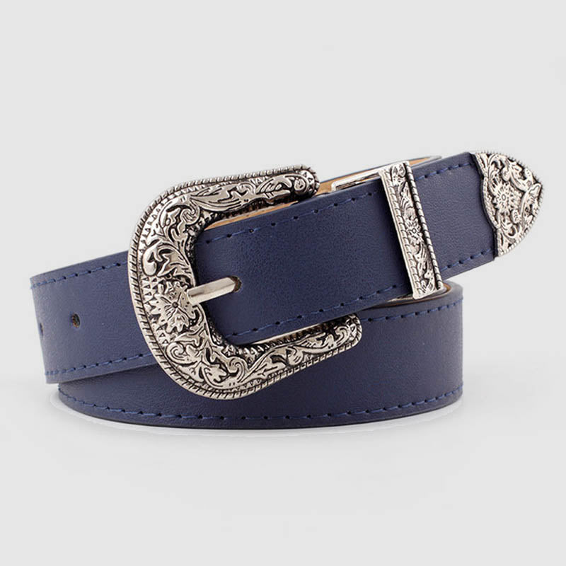Cinturón básico con hebilla tallada vintage estilo western de Wisherryy