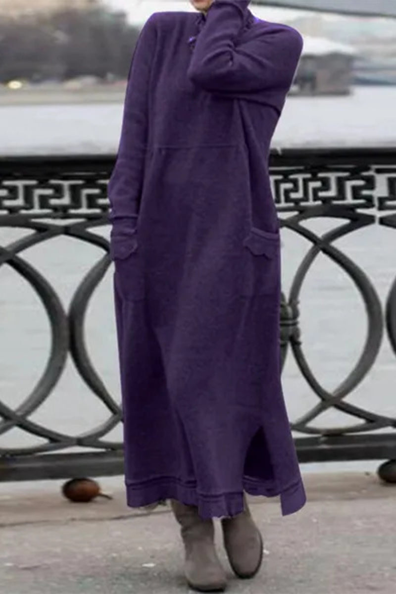 Vestidos de manga larga con cuello redondo y color liso