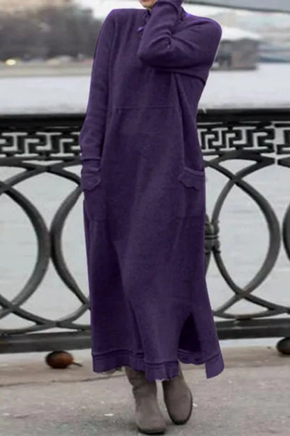 Vestidos de manga larga con cuello redondo y color liso