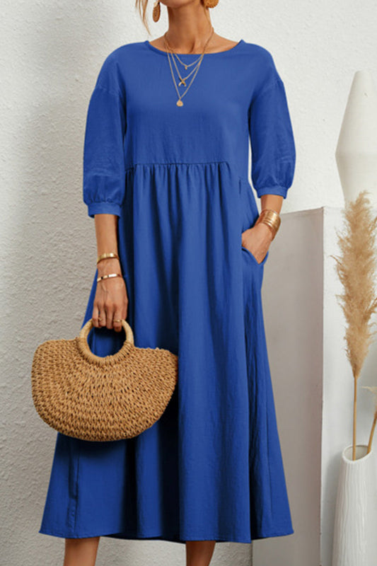 Vestidos casuales de color liso con cuello redondo y corte A (11 colores)