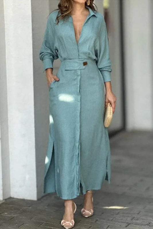 Trabajo Elegante Color Sólido Cuello Camisa Vestido Camisero Vestidos