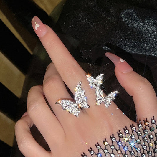 Anillos casuales de mariposa con diamantes de imitación para uso diario