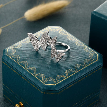 Anillos casuales de mariposa con diamantes de imitación para uso diario