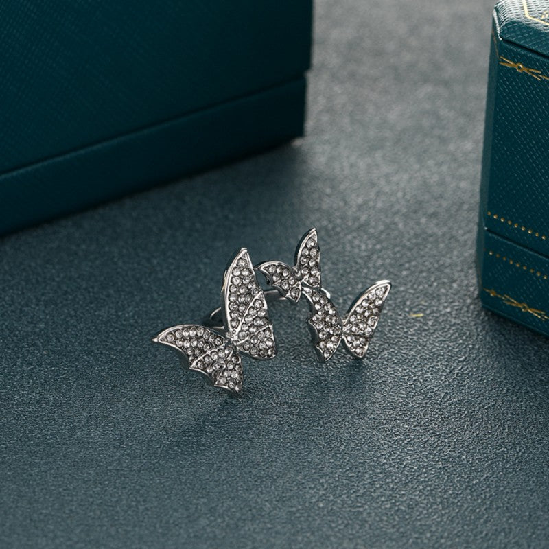 Anillos casuales de mariposa con diamantes de imitación para uso diario