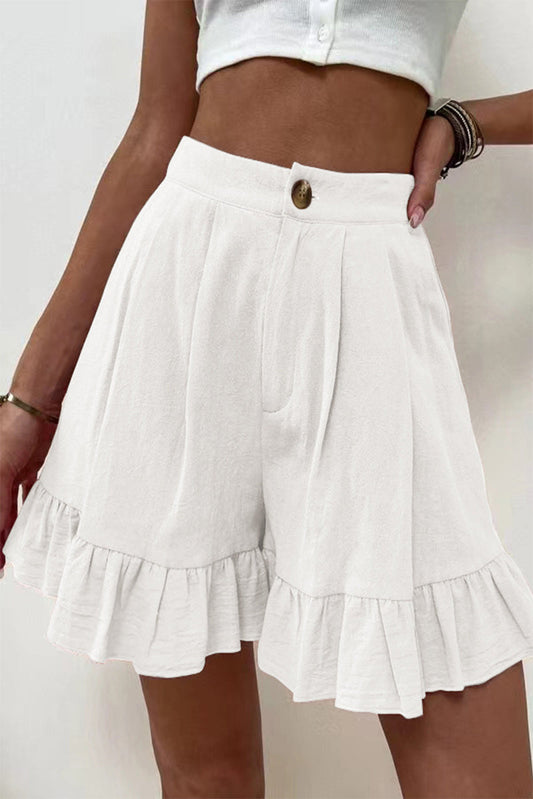 Pantalones casuales de color liso con volantes, sueltos, de cintura alta y pierna ancha