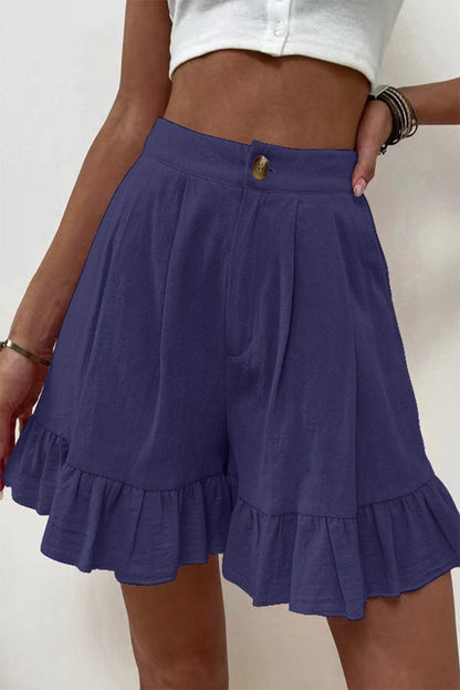 Pantalones casuales de color liso con volantes, sueltos, de cintura alta y pierna ancha