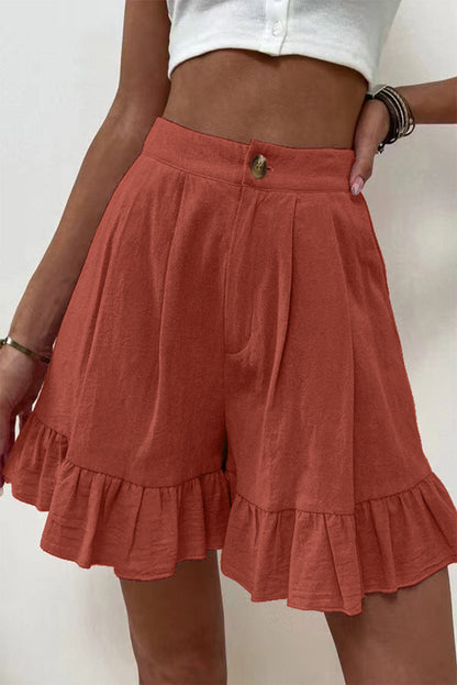 Pantalones casuales de color liso con volantes, sueltos, de cintura alta y pierna ancha
