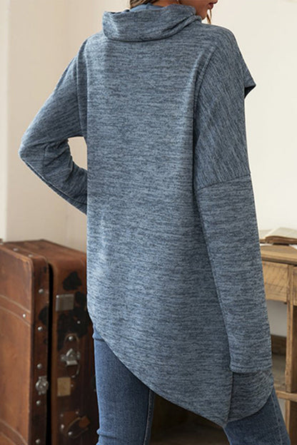 Tops casuales de cuello bufanda asimétrico con patchwork sólido