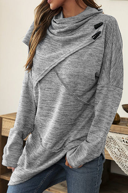 Tops casuales de cuello bufanda asimétrico con patchwork sólido