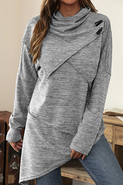Tops casuales de cuello bufanda asimétrico con patchwork sólido